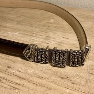 Brighton S4768 Brown Croc Embossed Leather Belt Silver Tone Conchos Size Medium